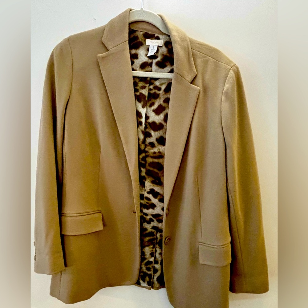 Chicos Neutral Blazer with Leopard Lining